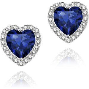 Women's Heart Blue Elegant Mall Dainty Halo Birthstone Cubic Zirconia Earring